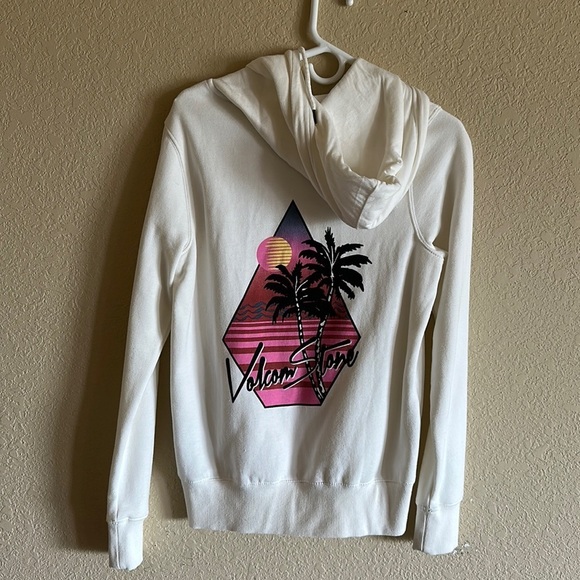 Volcom Stone White Women’s Hoodie with Sunset and Palm Trees Size S - Picture 1 of 3